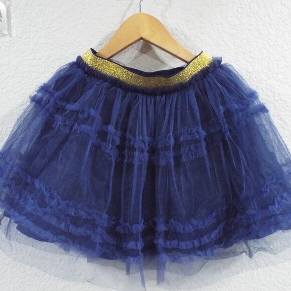 Mini Boden Girl's Navy Blue Layered Tulle Tutu Skirt Gold Elastic Waistband 5-6Y - Picture 2 of 8